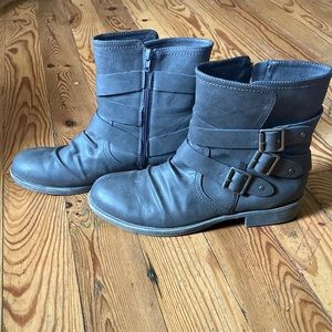 Gray faux leather boots